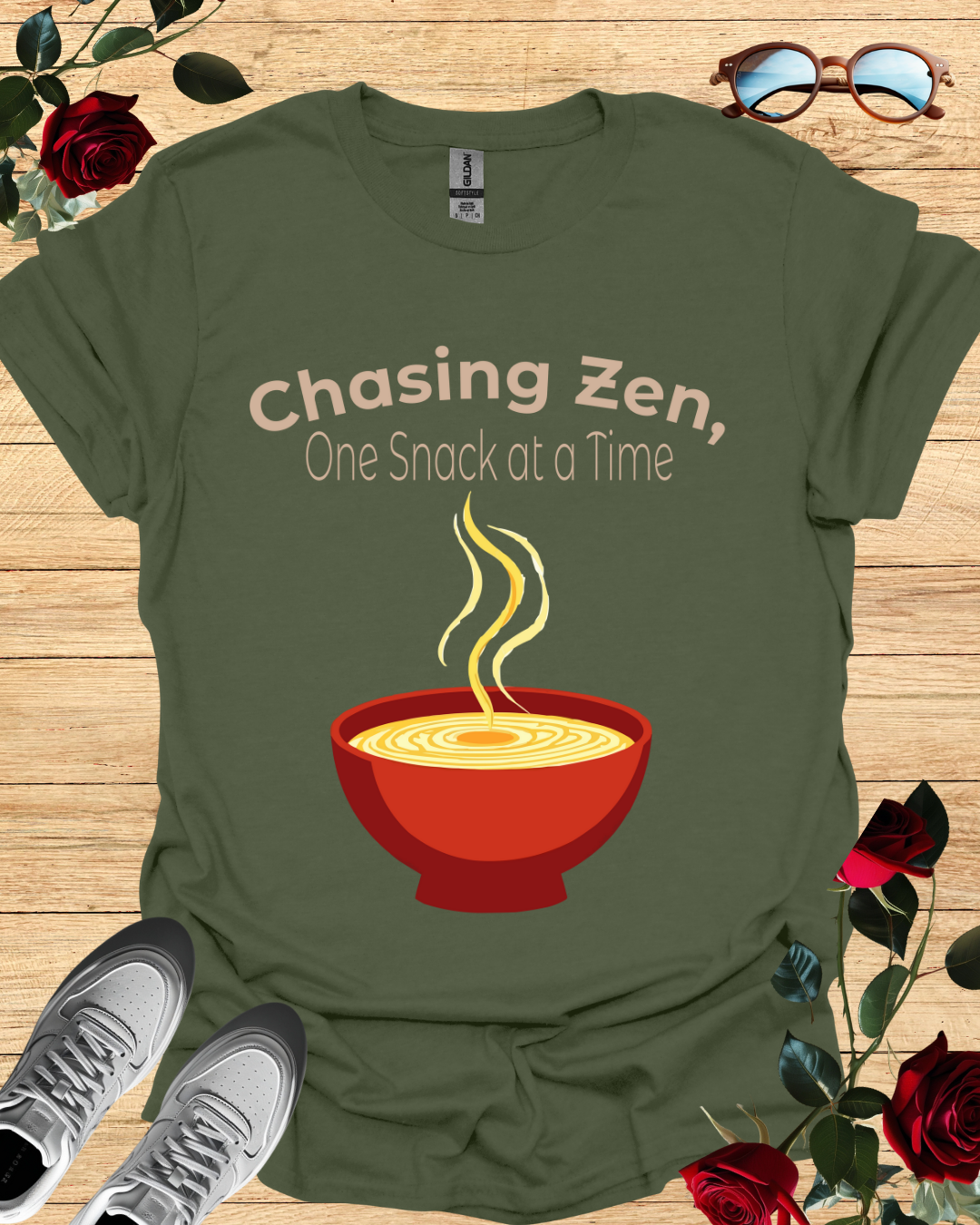 Chasing Zen One Snack at a Time – Relaxed T-Shirt in Long & Short Sleeve Styles Printify