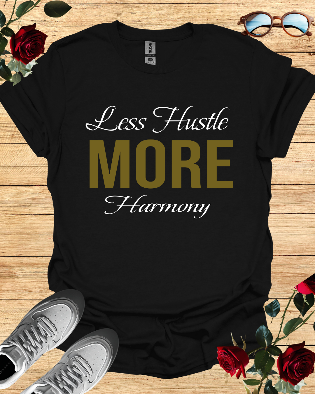 Less Hustle More Harmony – Mindfulness Quote Shirt (Short & Long Sleeve) Printify