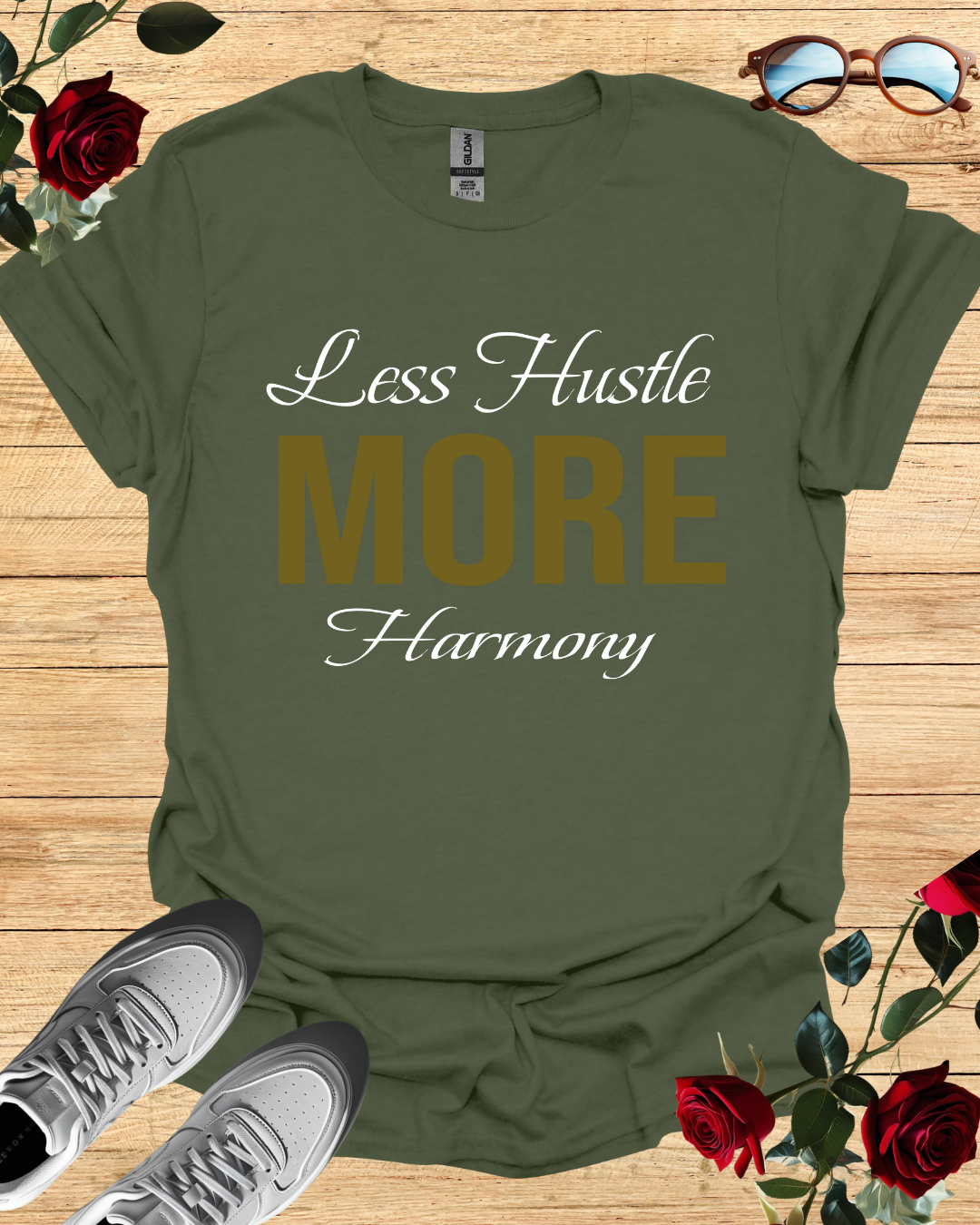 Less Hustle More Harmony – Mindfulness Quote Shirt (Short & Long Sleeve) Printify