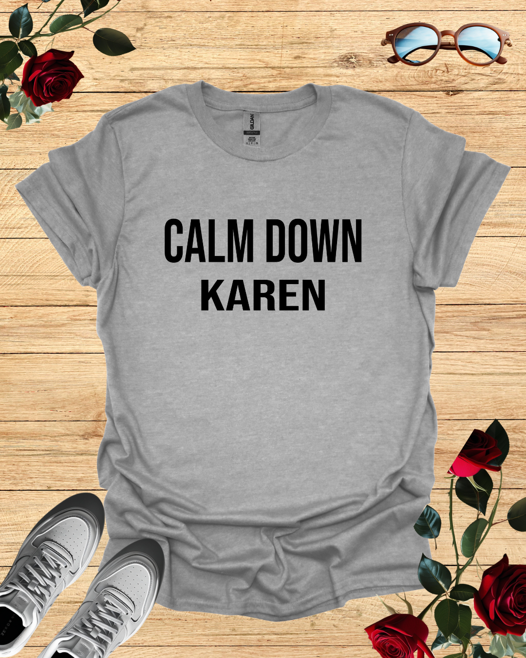 Calm Down Karen – Bold T-Shirt in Long & Short Sleeve Styles Printify