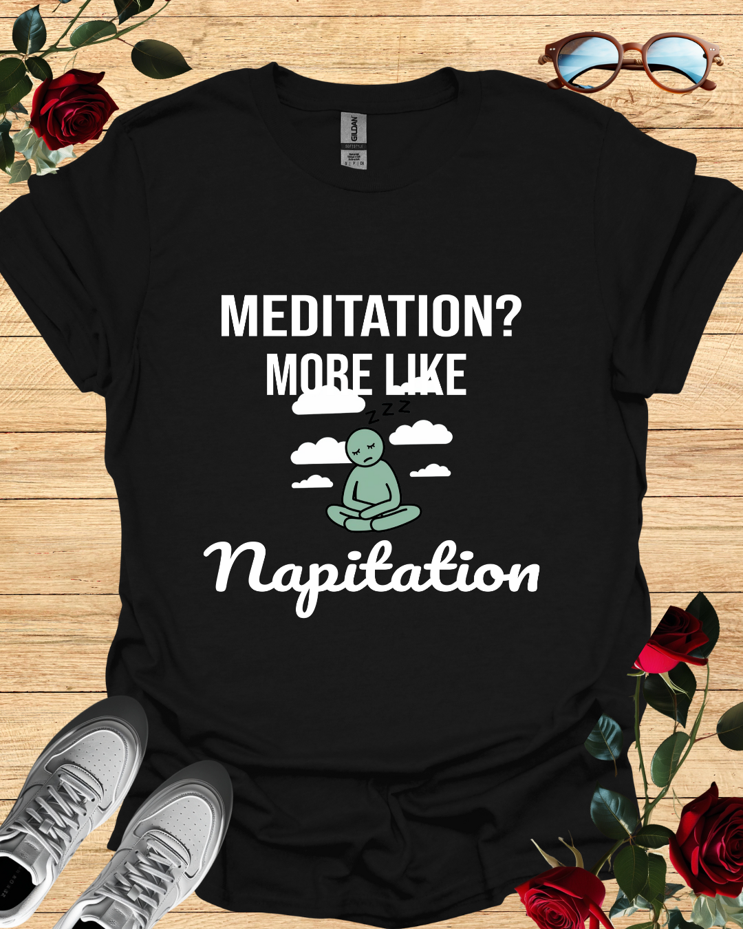 Meditation More Like Napitation shirt – fun long sleeve t-shirt, short sleeved t-shirt, and casual shirt styles