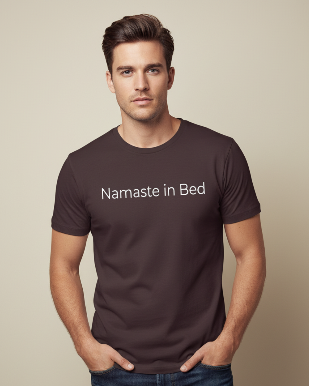 Namaste in Bed – Cozy Organic Cotton Yoga-Inspired T-Shirt
