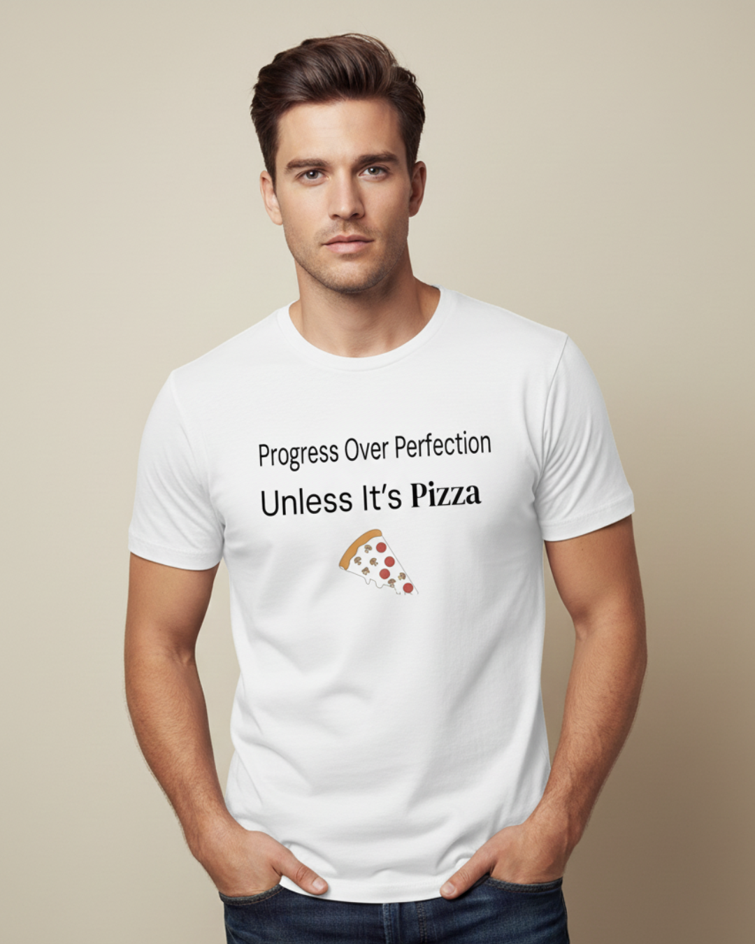 Progress Over Perfection Pizza Quote T-Shirt (Long & Short Sleeve)