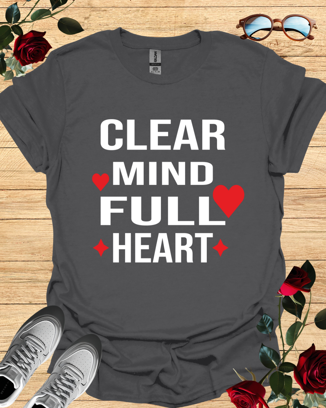 "Clear Mind, Full Heart" t-shirt – motivational minimalist shirt in long sleeve and short sleeved options

