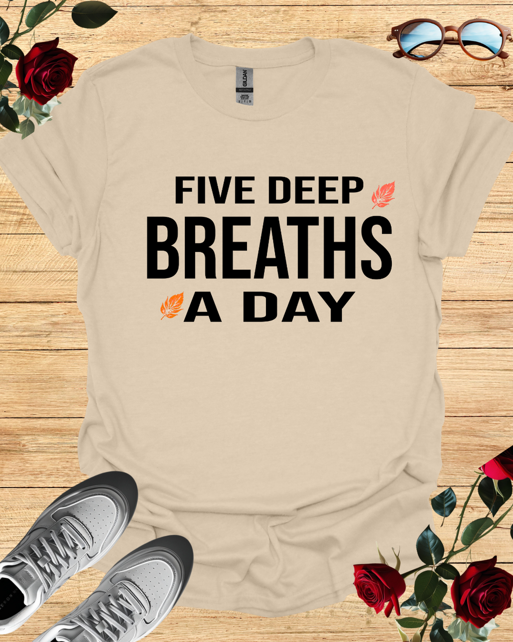 Five Deep Breaths a Day T-Shirt – Long & Short Sleeve Relax Fit Printify