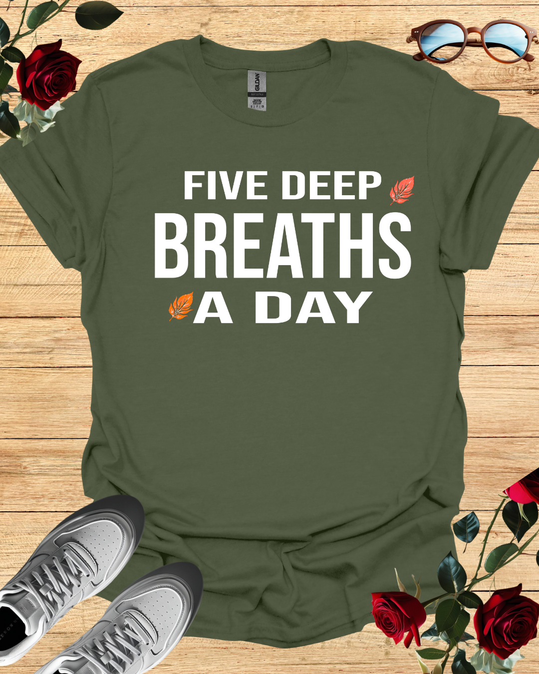Five Deep Breaths a Day T-Shirt – Long & Short Sleeve Relax Fit Printify