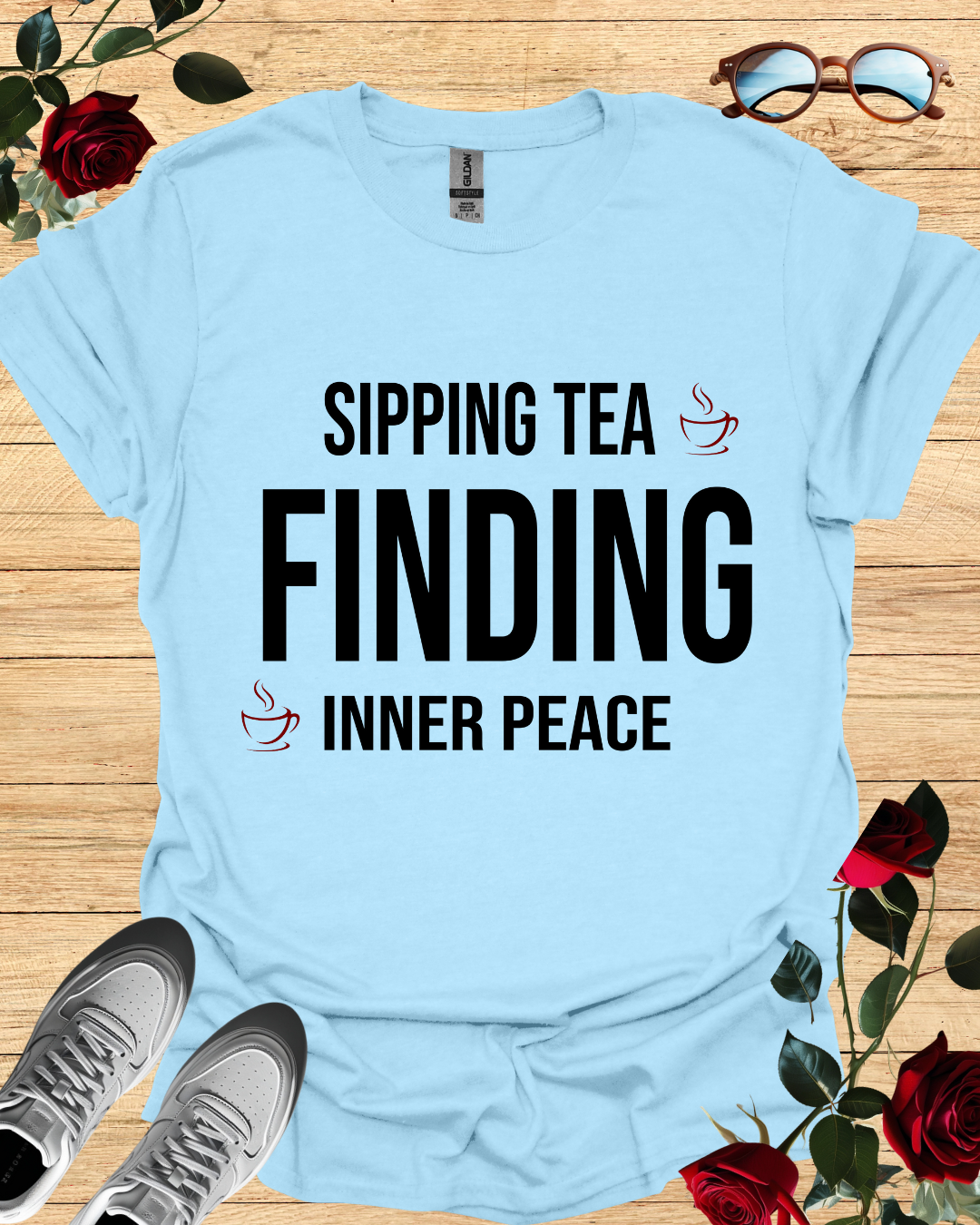 Sipping Tea Finding Inner Peace – Relaxed T-Shirt in Long & Short Sleeve Styles Printify