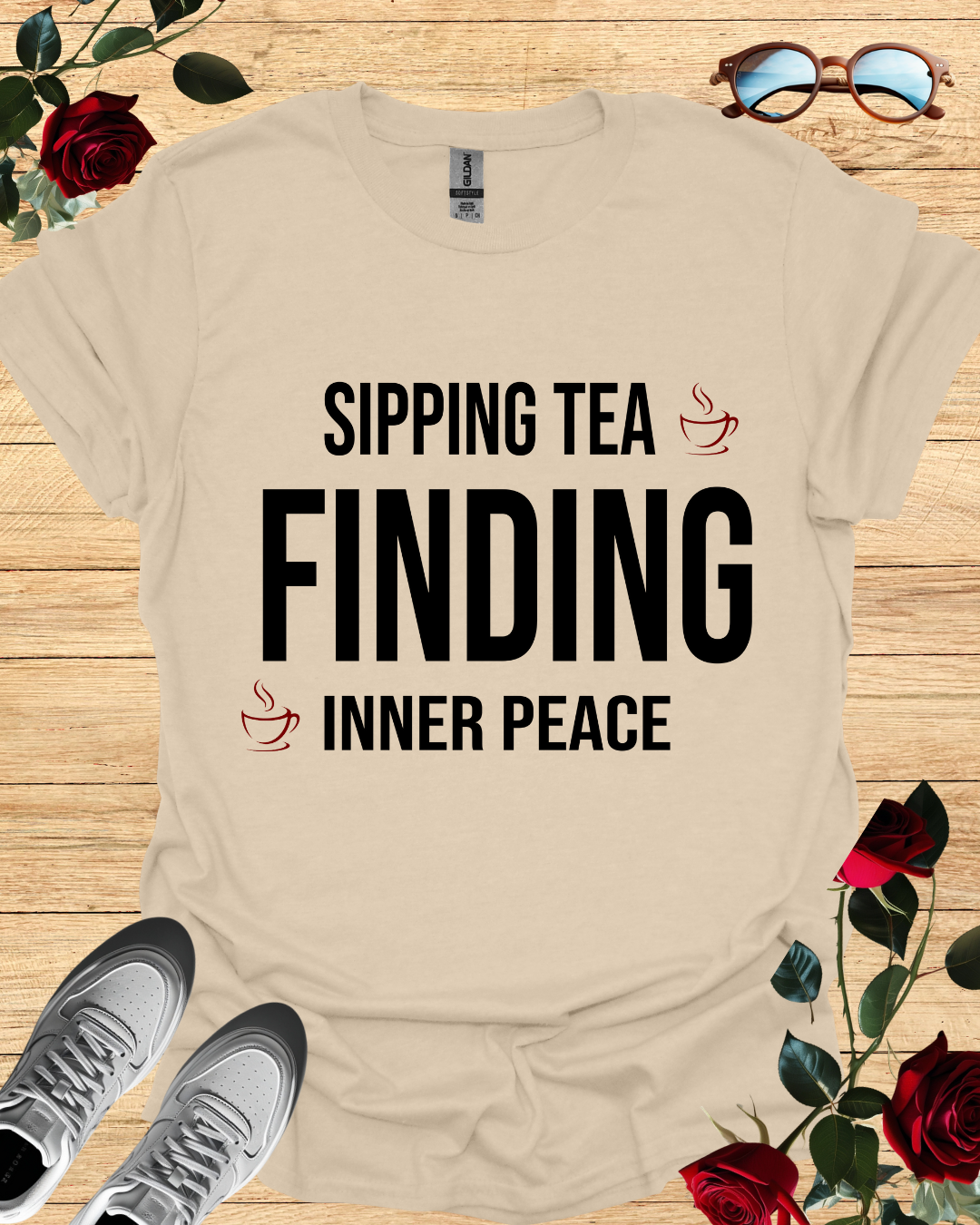 Sipping Tea Finding Inner Peace – Relaxed T-Shirt in Long & Short Sleeve Styles Printify
