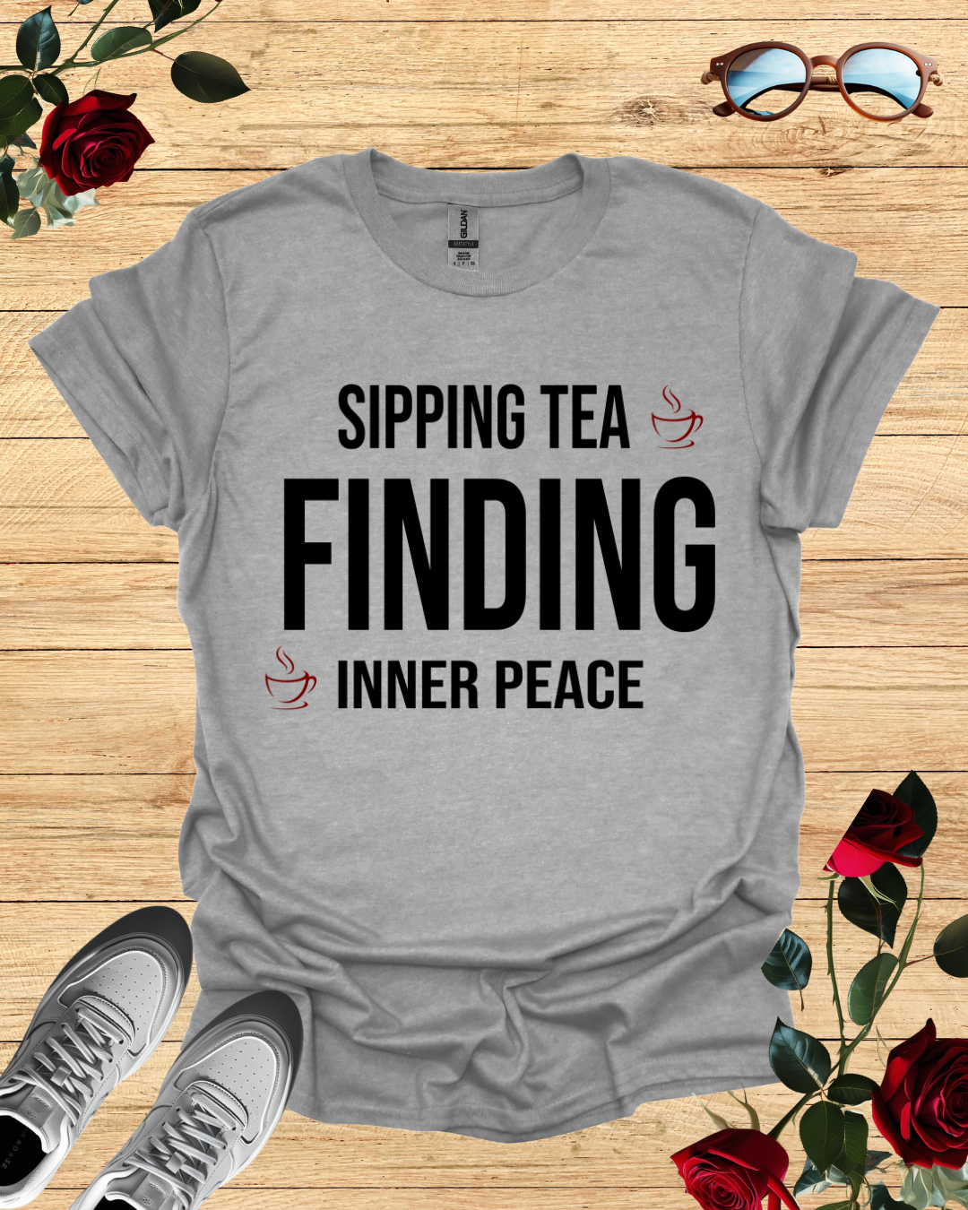 Sipping Tea Finding Inner Peace – Relaxed T-Shirt in Long & Short Sleeve Styles Printify
