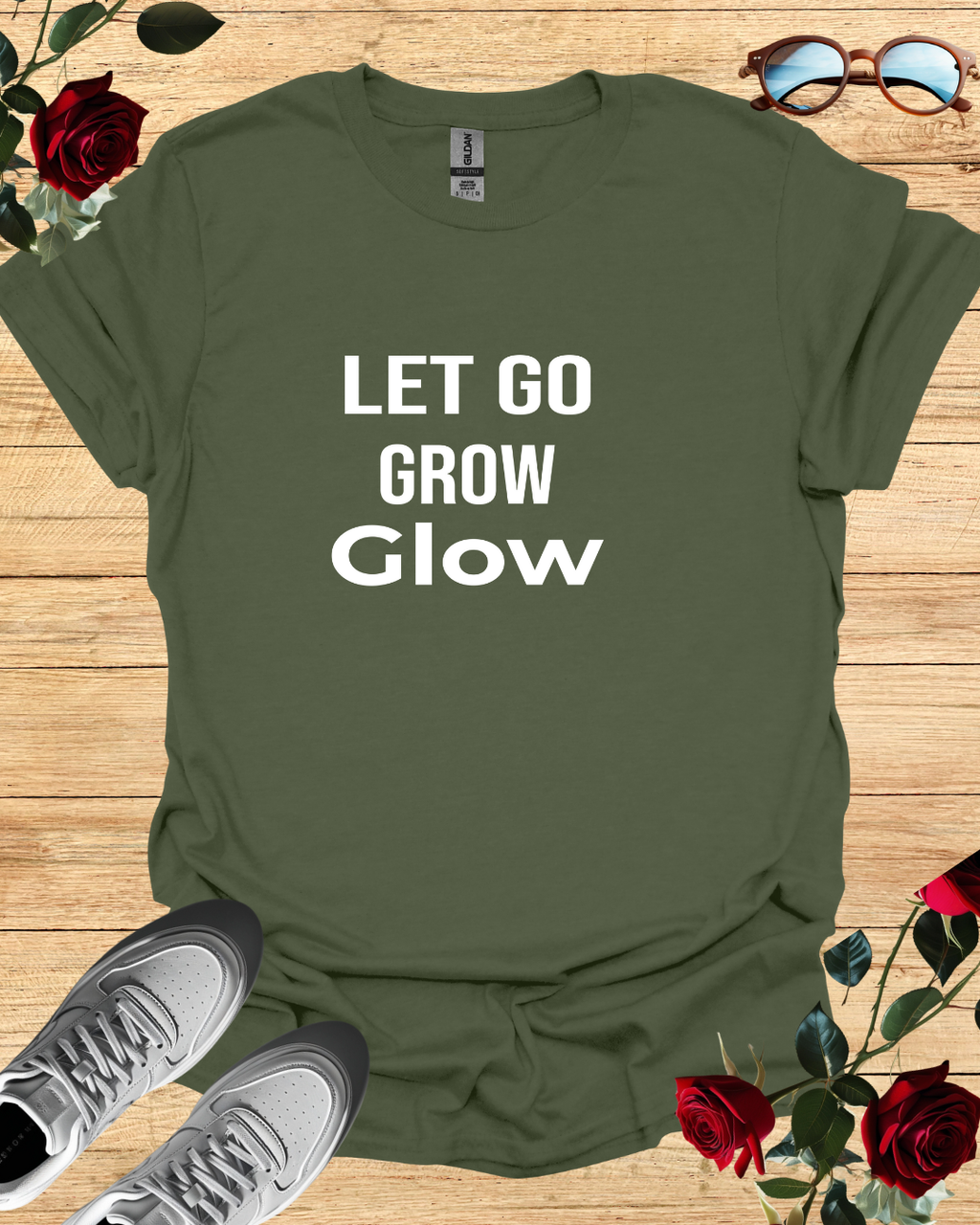 Let Go Grow Glow T-Shirt – Long & Short Sleeve Self-Care Shirt Printify