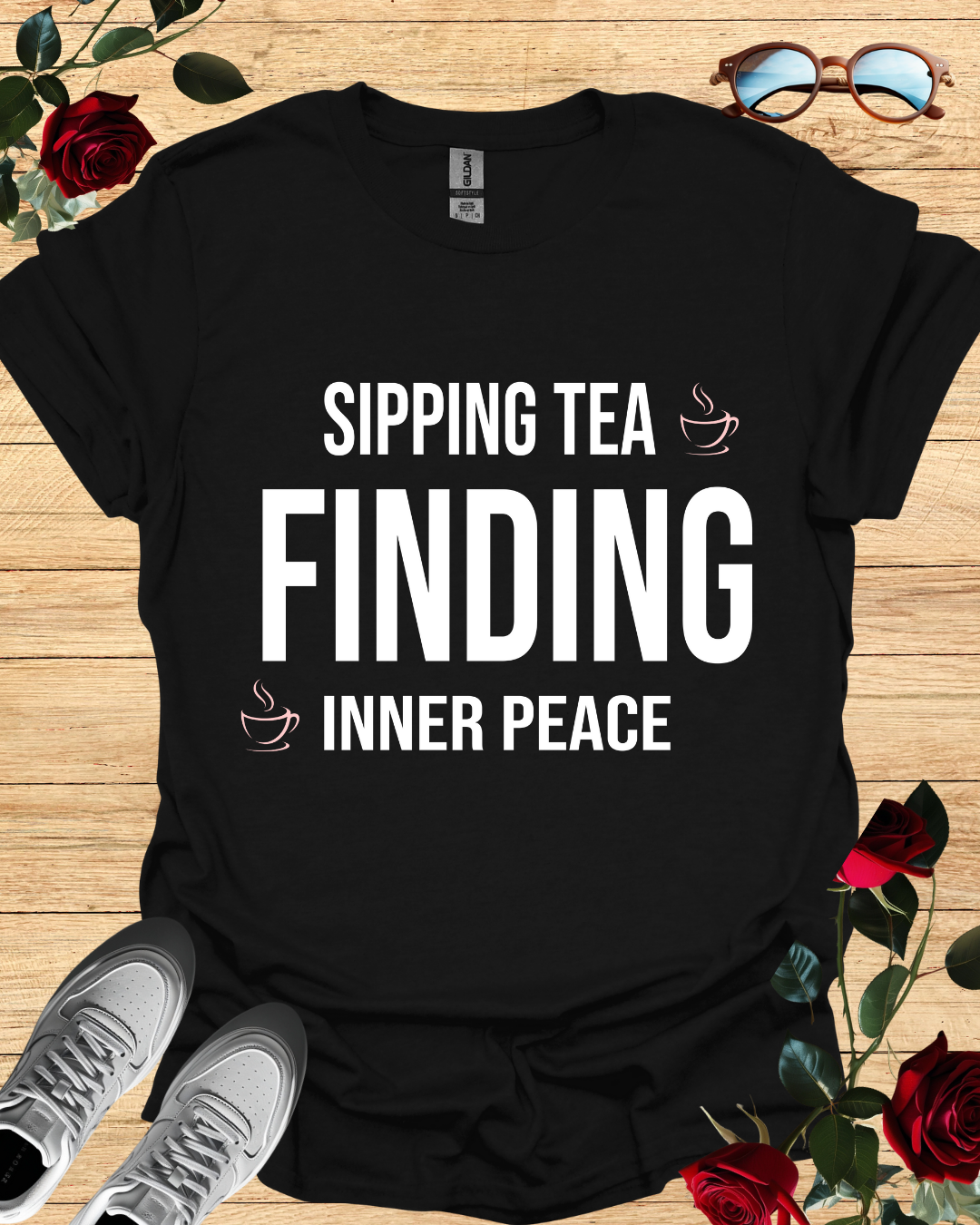 Sipping Tea Finding Inner Peace – Relaxed T-Shirt in Long & Short Sleeve Styles Printify