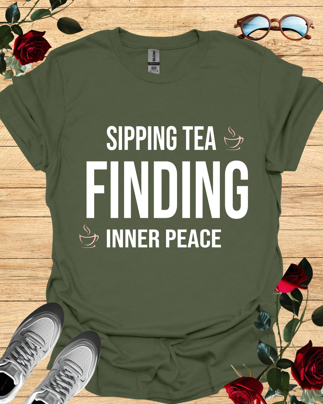 Sipping Tea Finding Inner Peace – Relaxed T-Shirt in Long & Short Sleeve Styles Printify