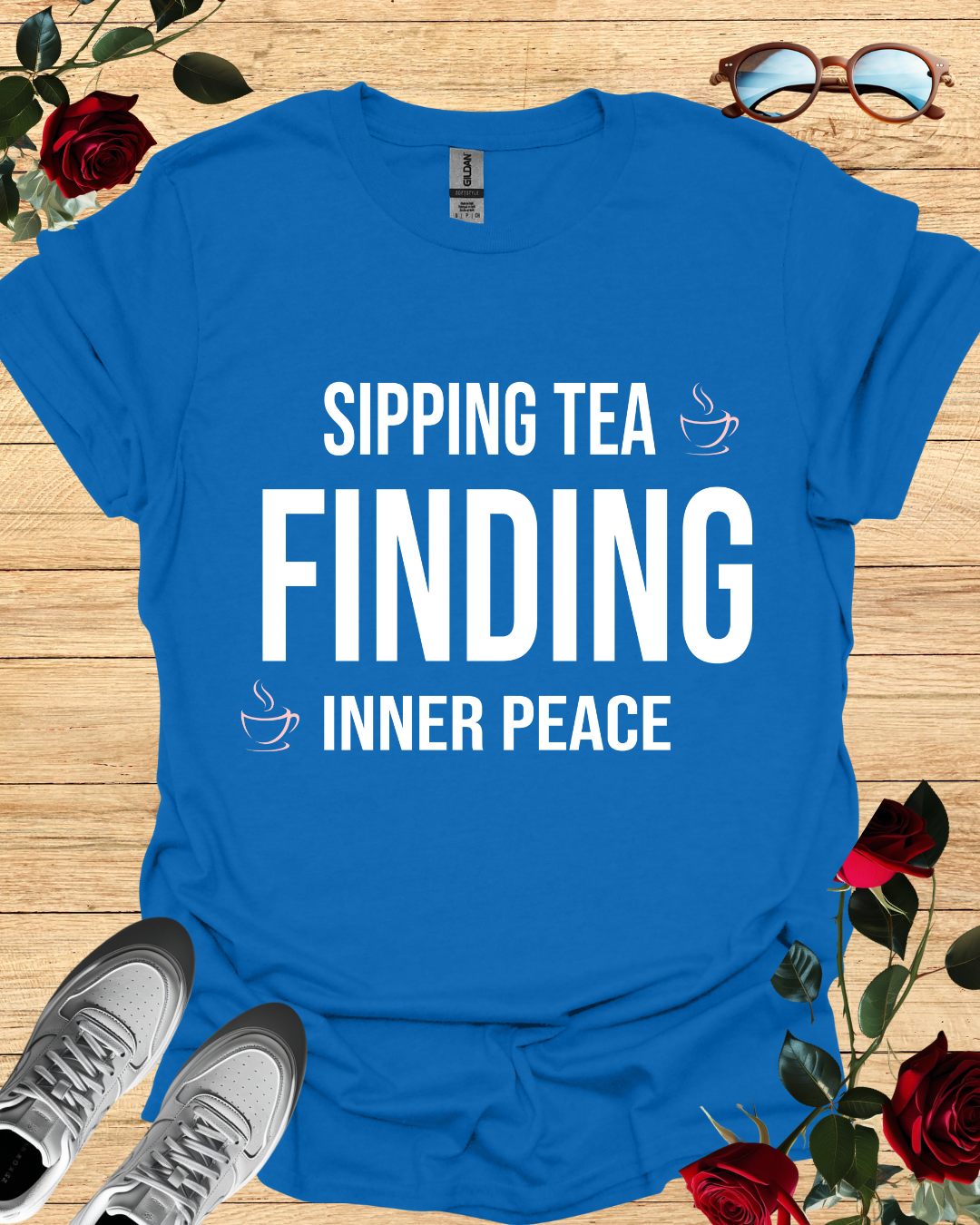 Sipping Tea Finding Inner Peace – Relaxed T-Shirt in Long & Short Sleeve Styles Printify