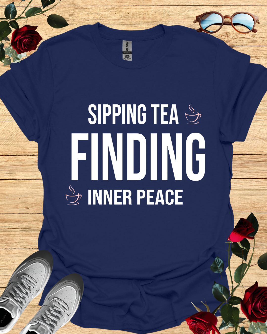 Sipping Tea Finding Inner Peace – Relaxed T-Shirt in Long & Short Sleeve Styles Printify