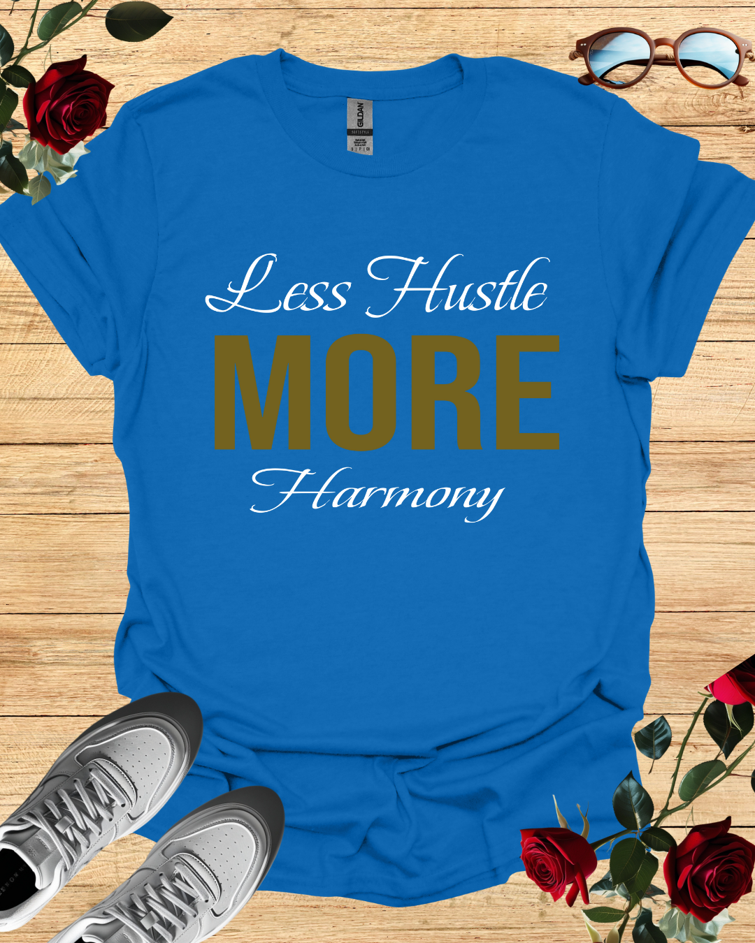 Less Hustle More Harmony – Mindfulness Quote Shirt (Short & Long Sleeve) Printify