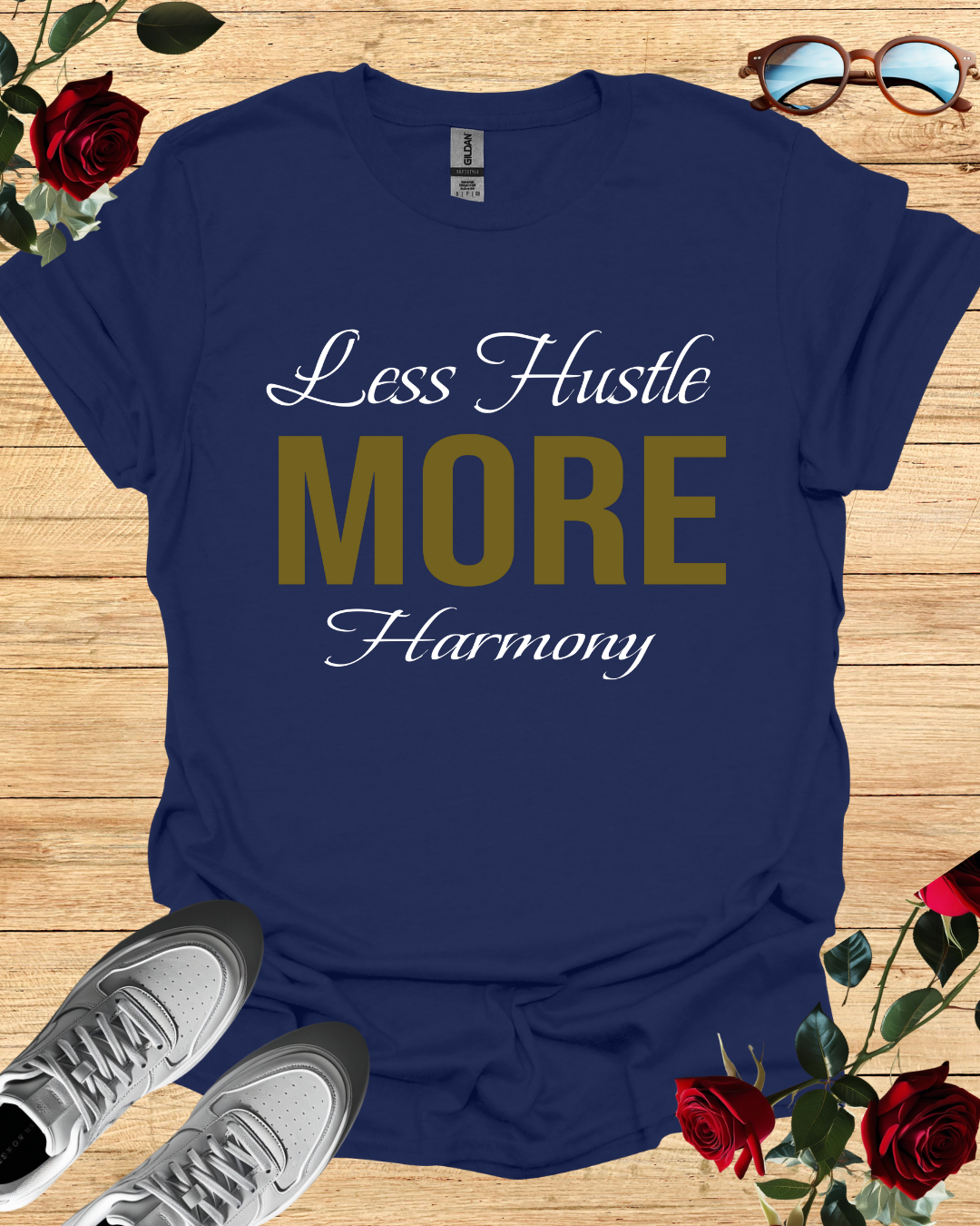 Less Hustle More Harmony – Mindfulness Quote Shirt (Short & Long Sleeve) Printify