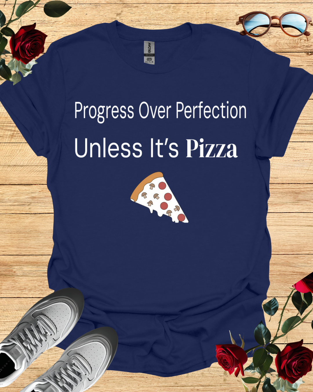 Progress Over Perfection Pizza Quote T-Shirt (Long & Short Sleeve) Printify