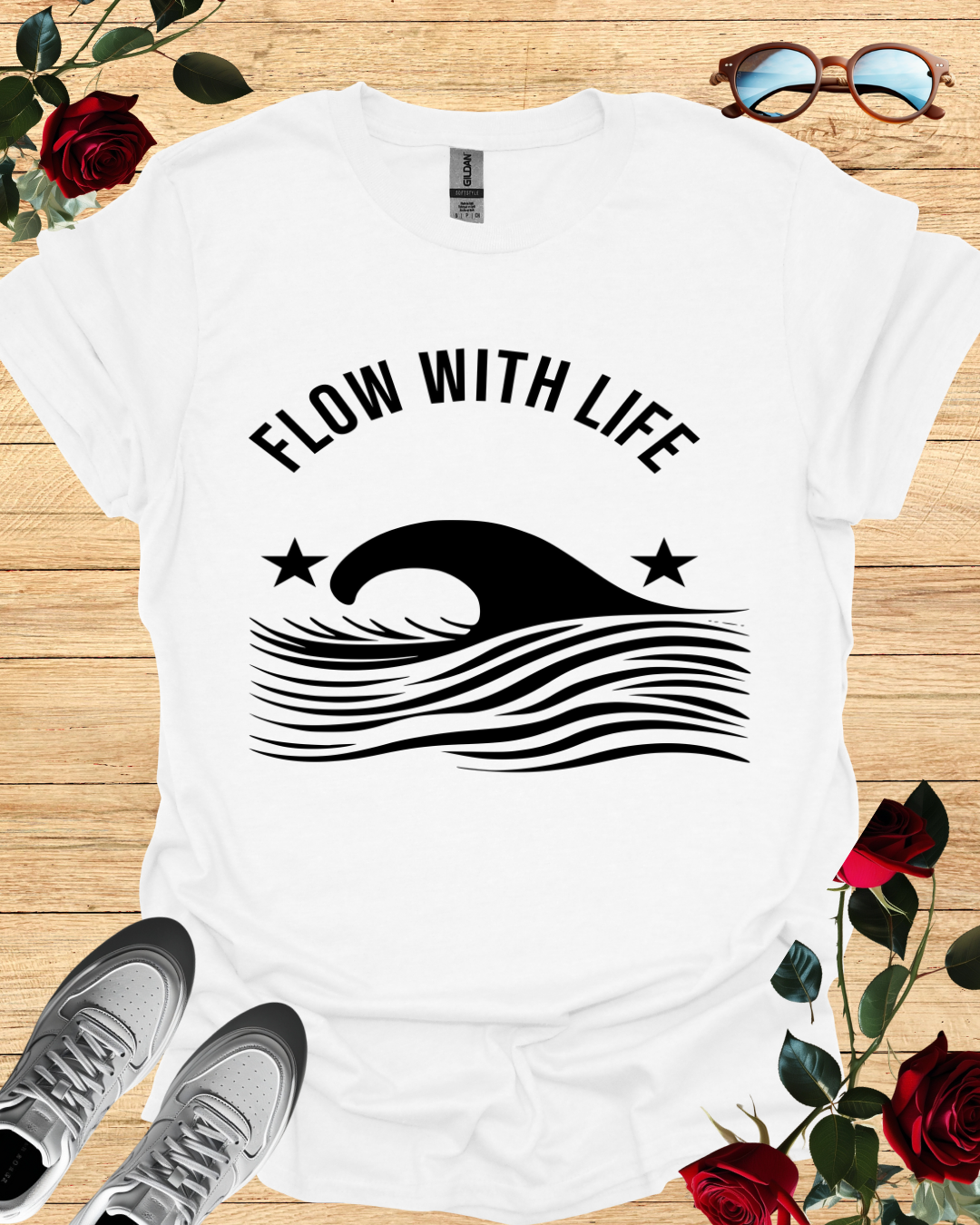 Flow with Life – Minimalist Motivational T-Shirt Printify