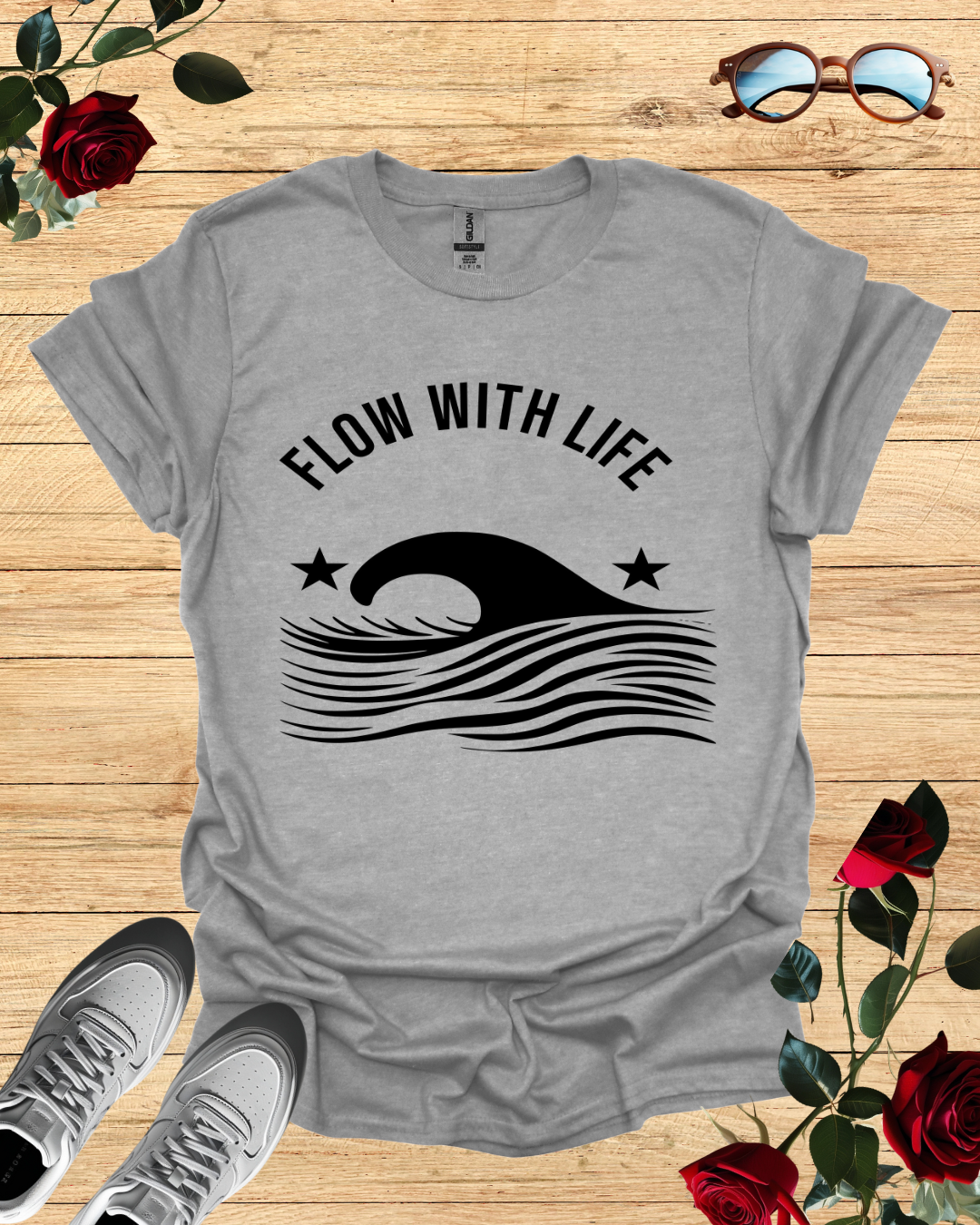 Flow with Life – Minimalist Motivational T-Shirt Printify