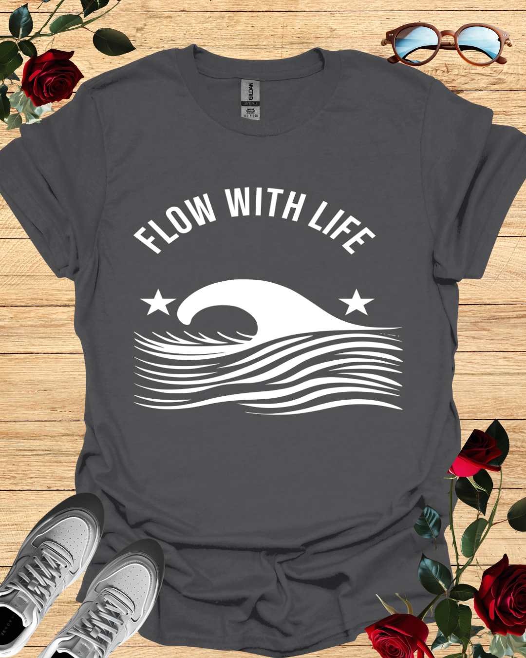 Flow with Life – Minimalist Motivational T-Shirt Printify