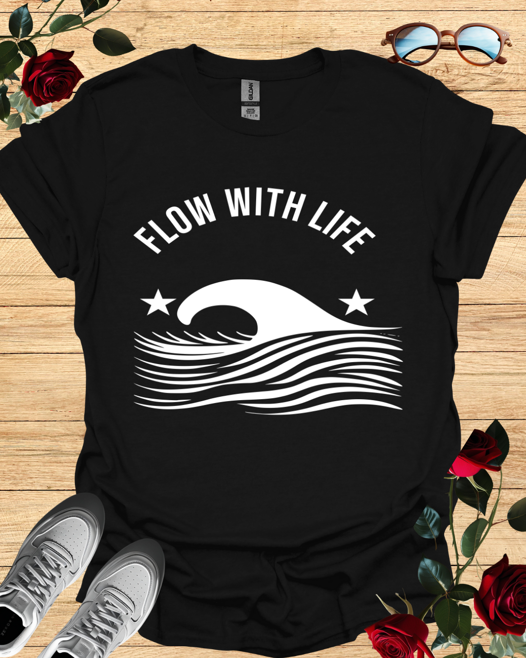 Flow with Life – Minimalist Motivational T-Shirt Printify