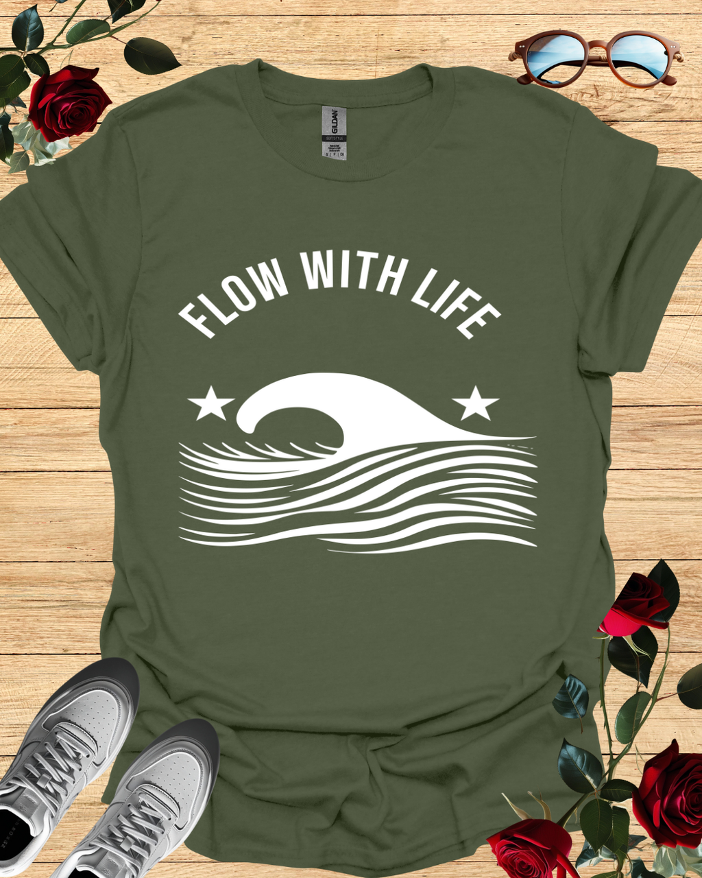 Flow with Life – Minimalist Motivational T-Shirt Printify