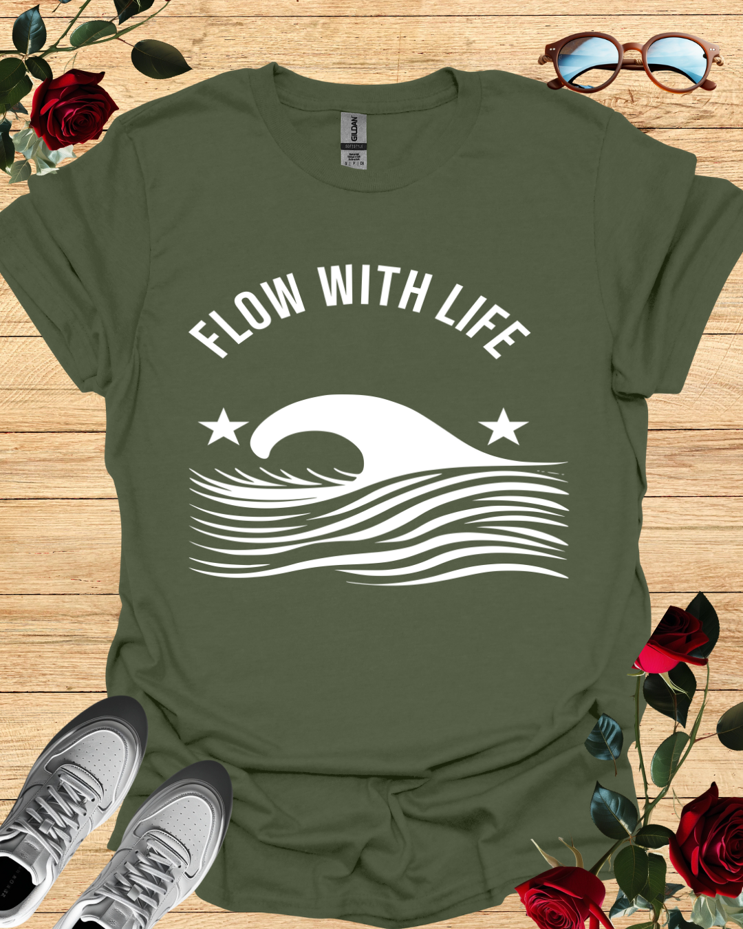 Flow with Life – Minimalist Motivational T-Shirt Printify